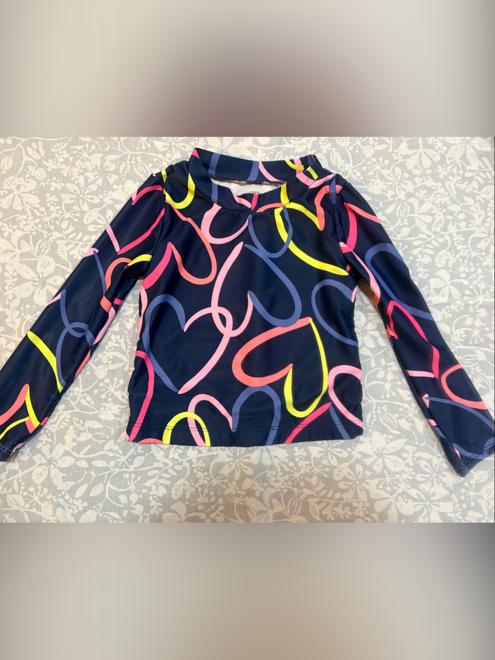 Carter's Long-Sleeve Rashguard Top with Neon Heart Print, Size 4
